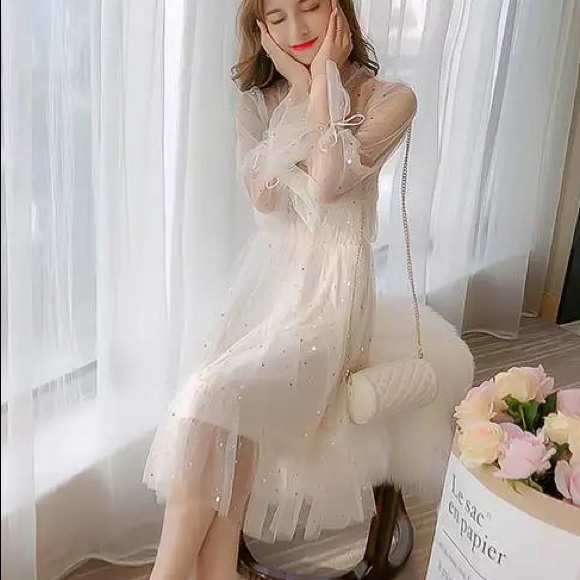 Dress fairy white mesh sequin princess star moon - Picture 5 of 11